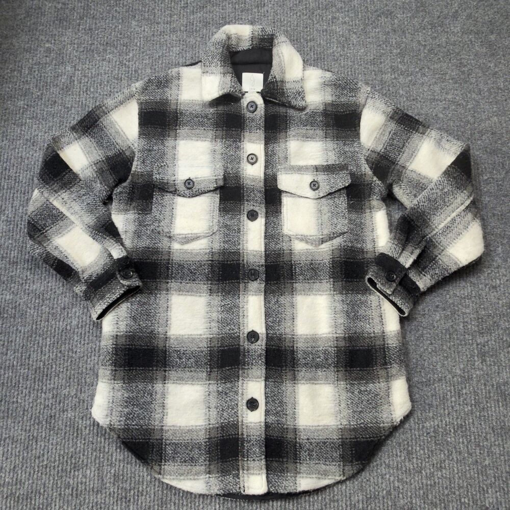 Joie Black White Plaid Boucle Shacket Shirt Jacket Womens Size Small Buffalo